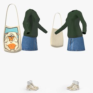 3D model Urban Style Girl Clothes Set