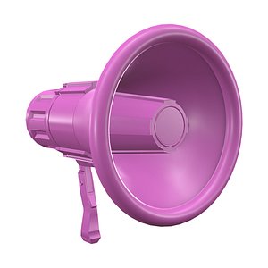 3D realistic bullhorn or loudspeaker of pink color with handle