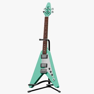 3D Gibson Flying V Mint Bass Guitar PBR