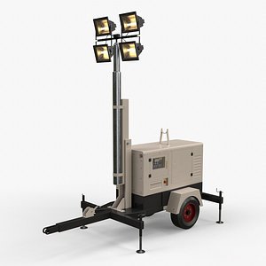 3D PBR Mobile Light Tower Generator A - White model