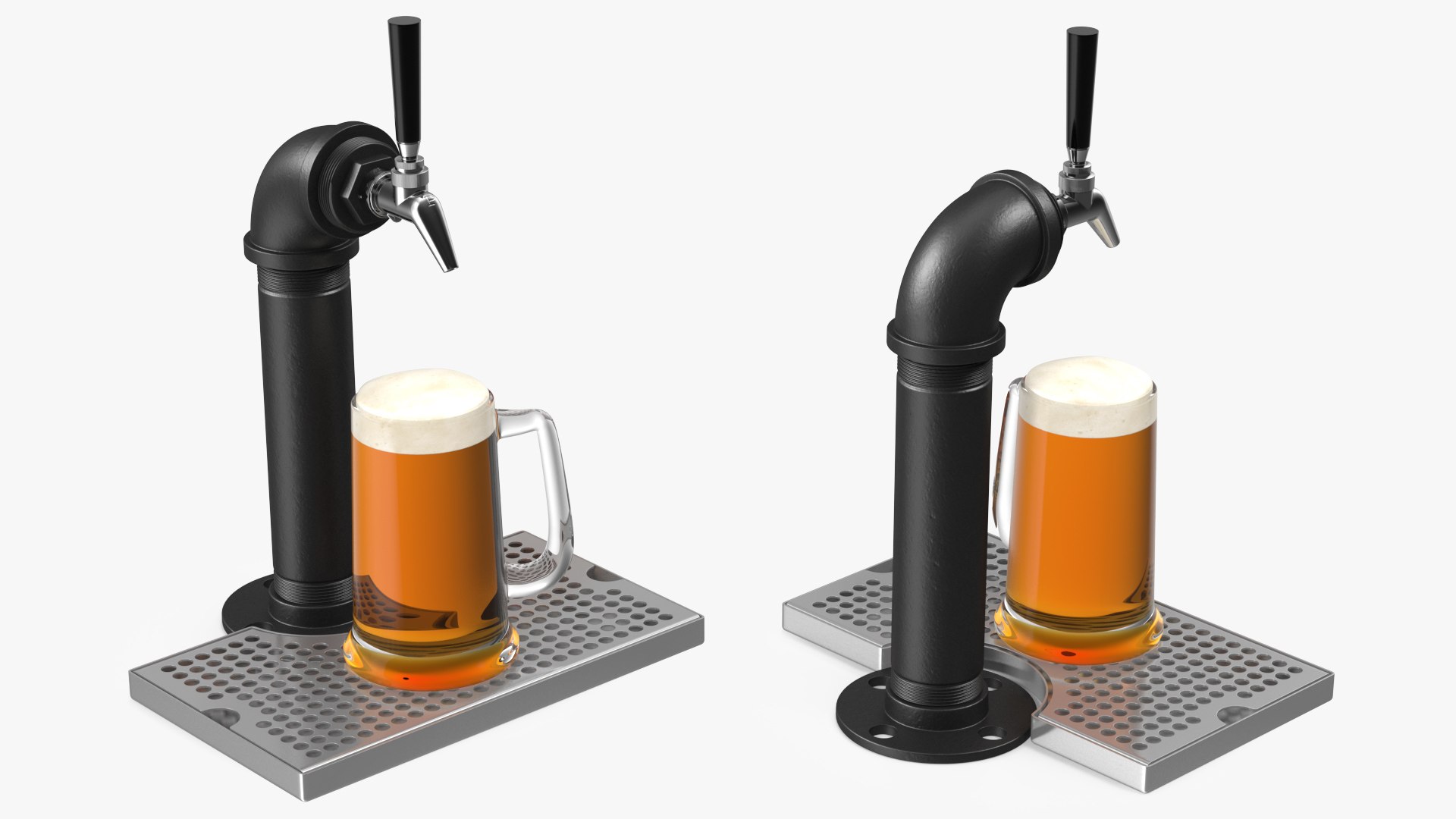 Black Iron Beer Tower Single Tap with Beer Mug 3D model preview