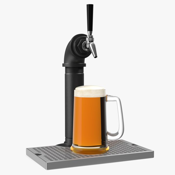 Black Iron Beer Tower Single Tap with Beer Mug 3D model
