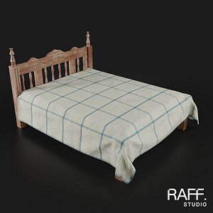 Double Bed - Rustic Wooden Bed - 8K Atlas