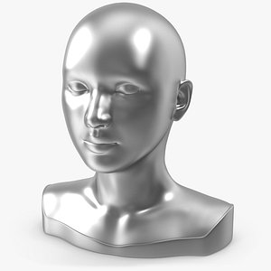 Woman Mannequin Head Statue Eyes Closed Silver