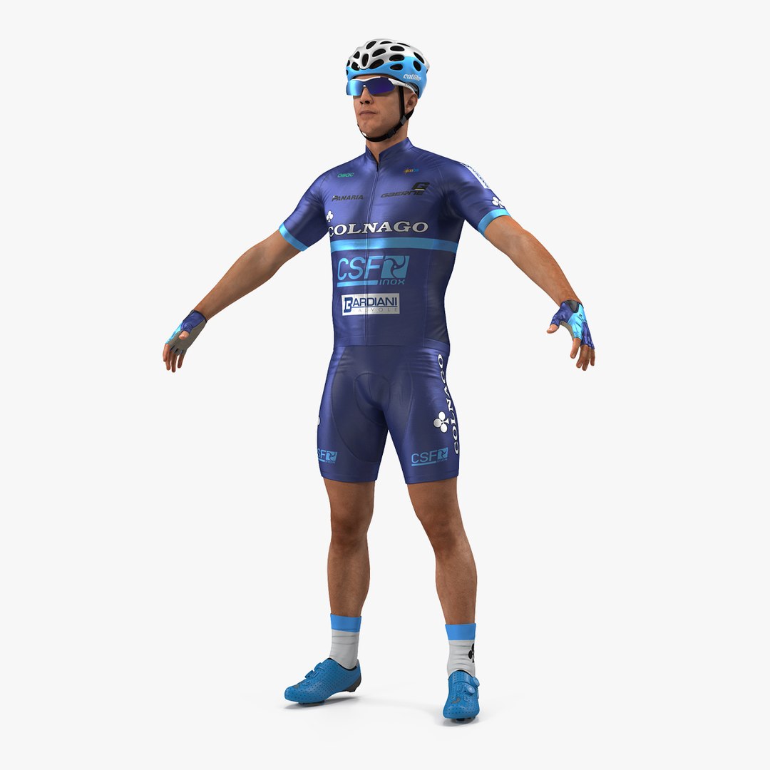 Bicyclist T Pose Blue Suit 3D Model preview