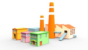 3d model town building cartoon