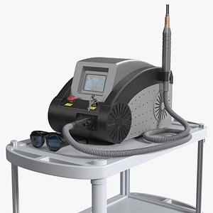 3D F-Beauty Tattoo Removal Laser Black on Medical Cart with Glasses