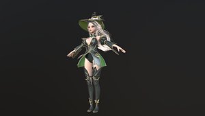 Witch Girl Low-poly 3D model Green Clother 3D model