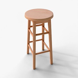 3D model Wooden Bar Stool - Tall Seat