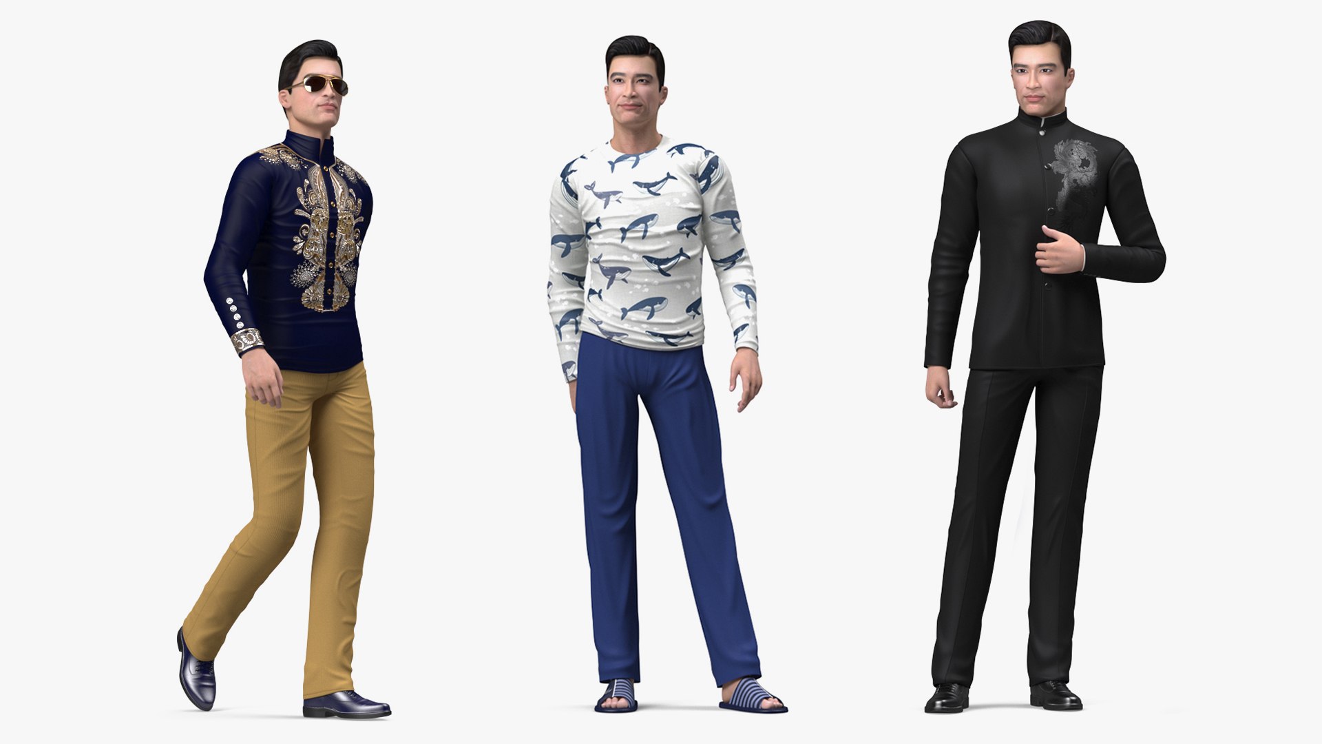 Rigged Asian Men Collection for Maya 3D model preview