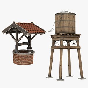 Water well and Water Tower Tank 3D model