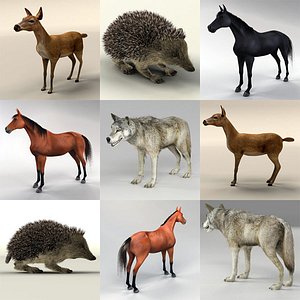 3d model horse hedgehog deer