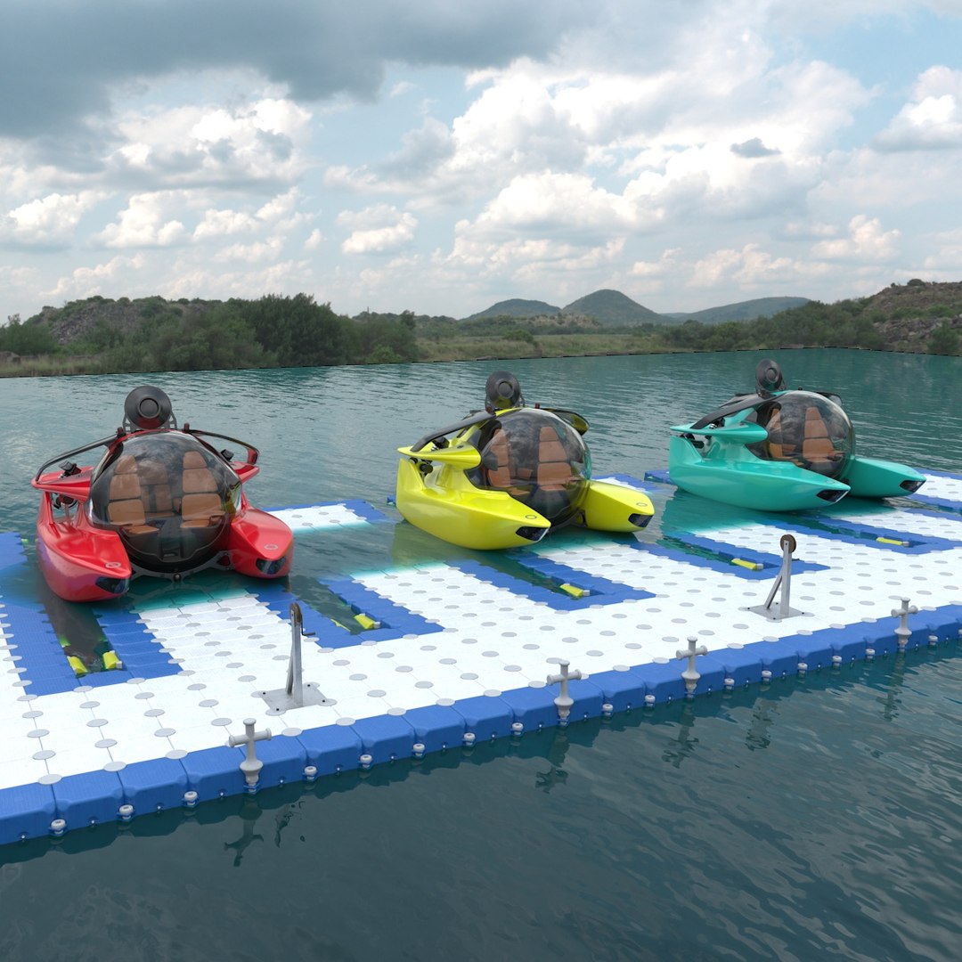 Luxurious Personal Submarine Floating Pontoon Modular Rigged 3D model preview