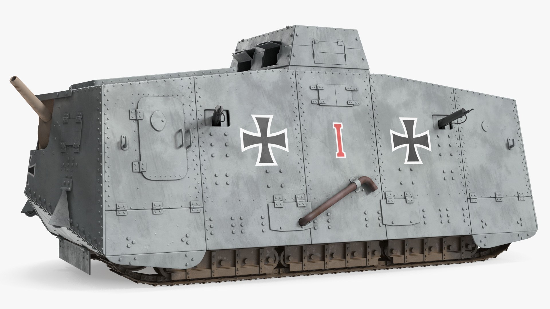 A7V German Tank WWI Gray Rigged for Cinema 4D 3D model preview