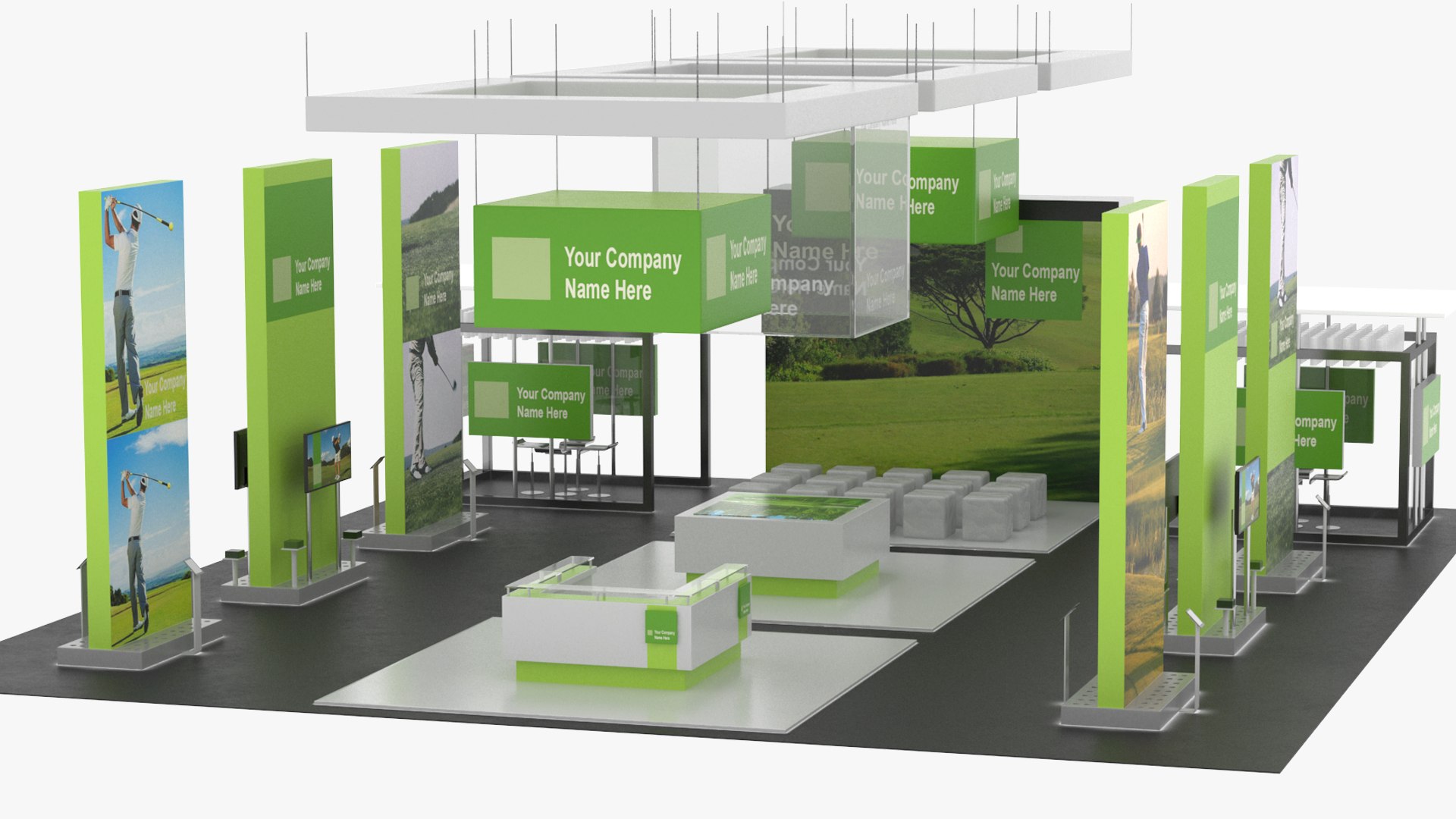 Trade Show Exhibition Booth Green 3D model preview