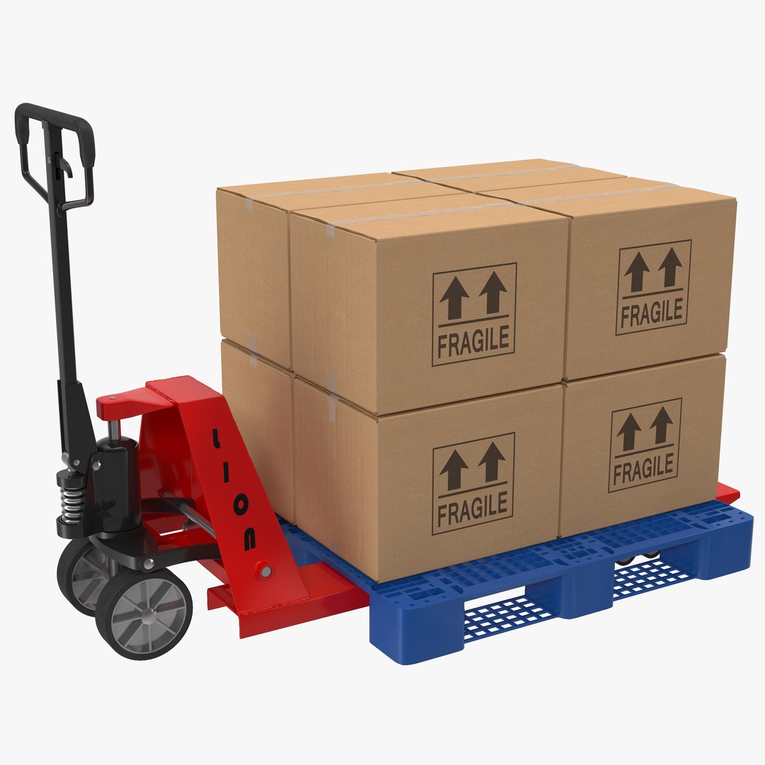 Pallet Jack and Plastic Pallet 3D Models Set 3D model preview