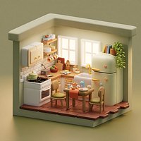 Isometric Stylized Cartoon Kitchen 52 items Pack Low-poly 3D model