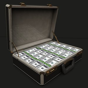 malette suitcase filled money 3d model