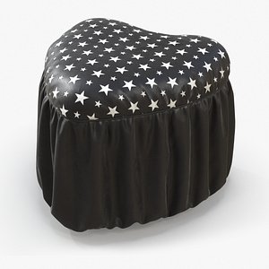 Pouf Heart Black Leather White Stars(1)