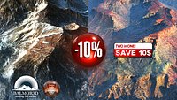 Snowy rocky mountains with 10 percent Discount