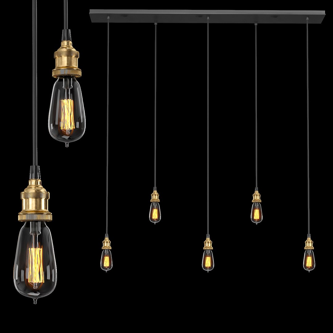 Bare Bulb Rectangular Pendant 3D Model - TurboSquid 1409439