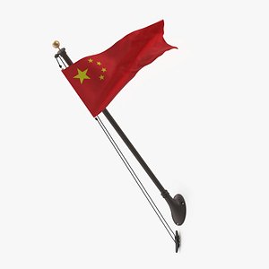 Waving China Flag on Wall Pole 3D model