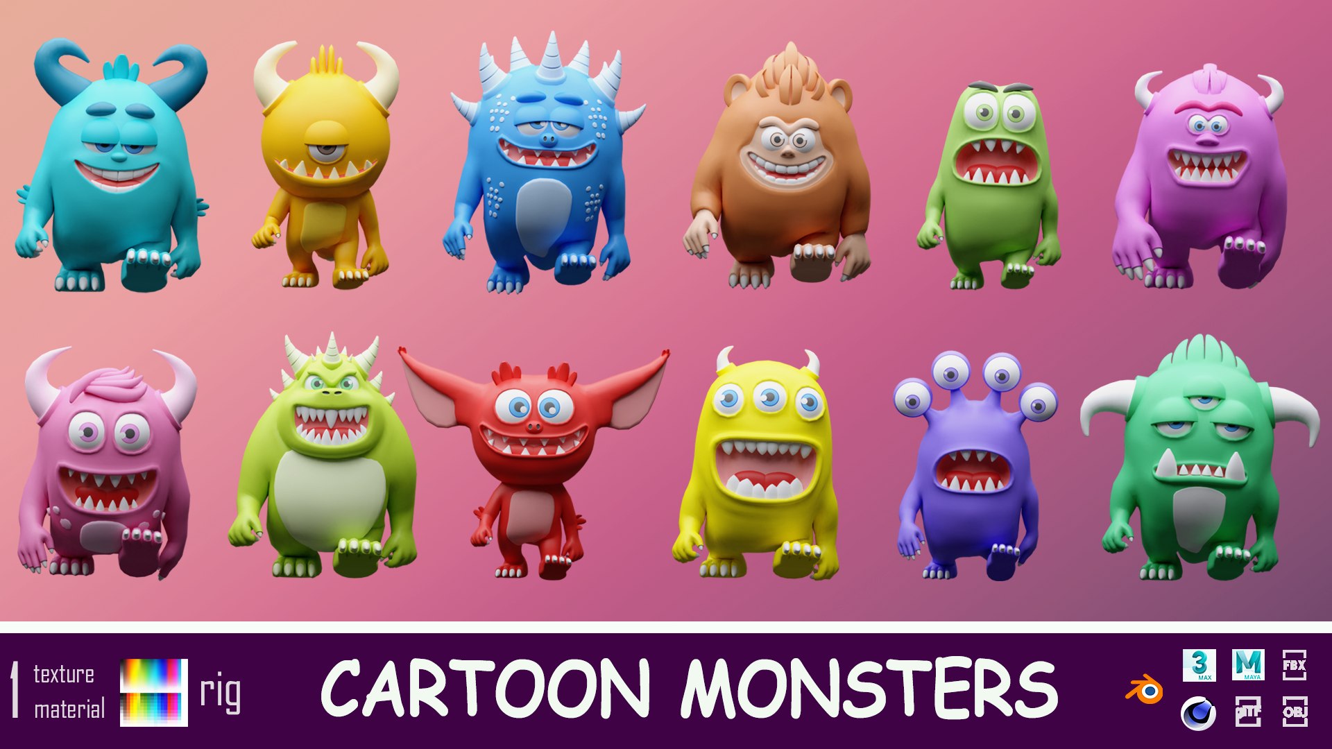 3D Cartoon characters monsters - Low-poly asset pack https://p.turbosquid.com/ts-thumb/U1/JENHk5/5Q/1.1/png/1738001009/1920x1080/fit_q87/e1e455525cd53bb988de7c20375b6a2cb2855625/1.1.jpg