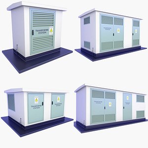 4 Power Transformer Substation Buildings SET v12 3D model