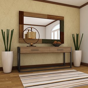 Living Room Wood Mirror Table Set