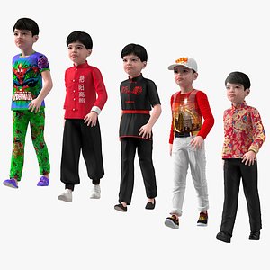 Rigged Asian Child Boys Collection 3 for Maya 3D model