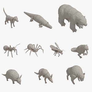 Low Poly 3d Art Animals Isometric Icon Pack 11