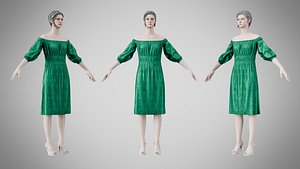 Dress 16 Emerald Velvet Green With Design 3D model