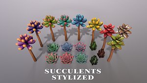Stylized succulents Low-poly 3D model