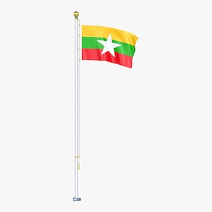 Myanmar Flag Stand Pole Animated Loop