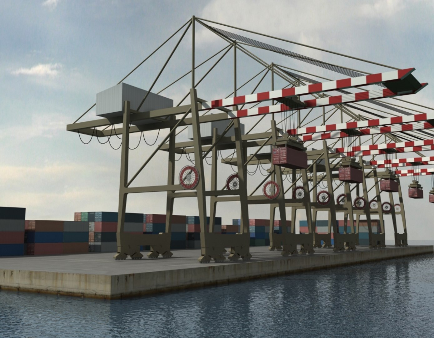 cargo ship port crane 3d max