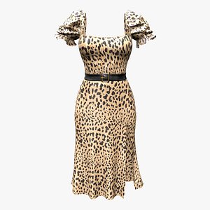Puff Sleeved Belted Dress with Cutouts