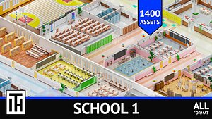 School Low-Poly 3D Model Package