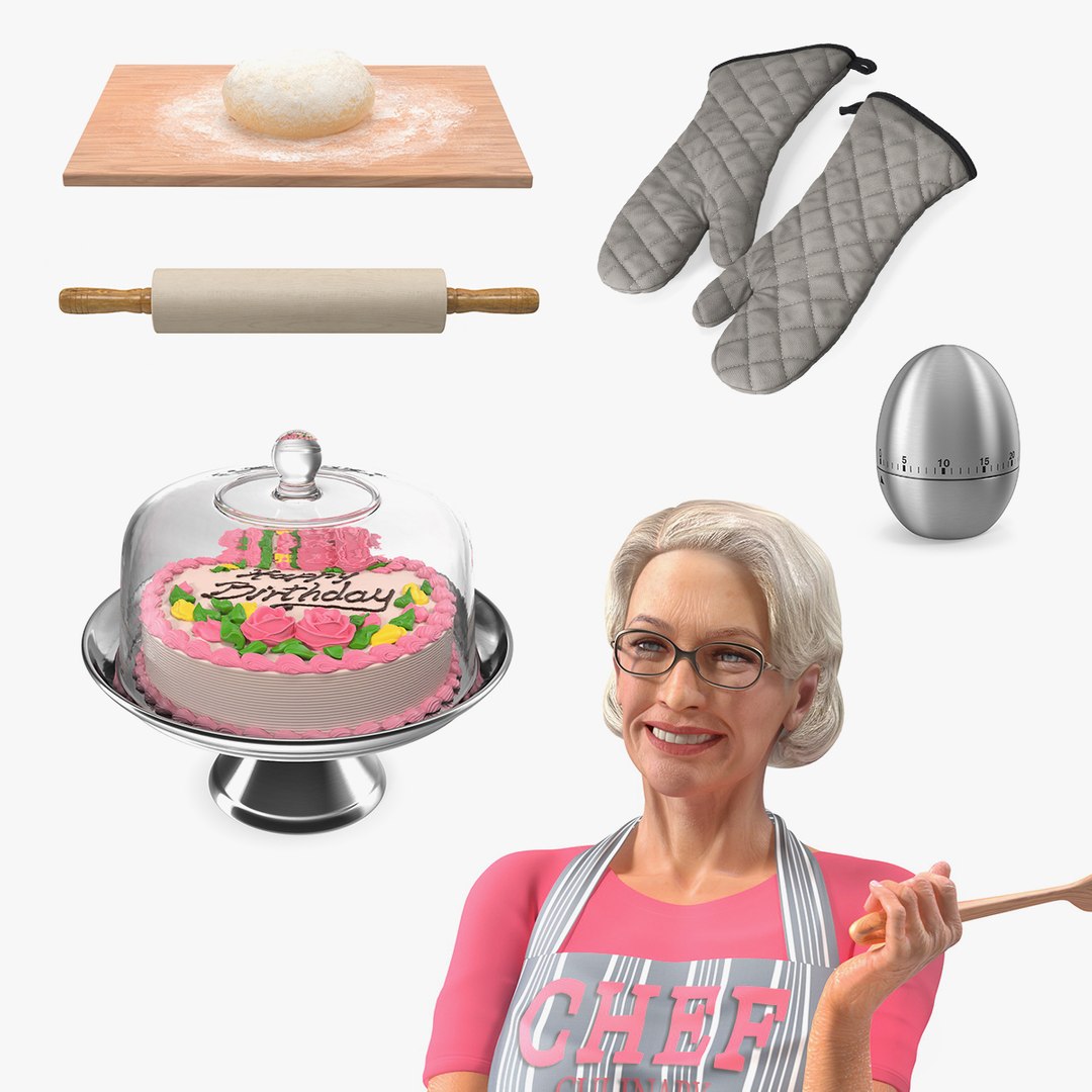 Elderly Woman with Cake Preparings  Collection