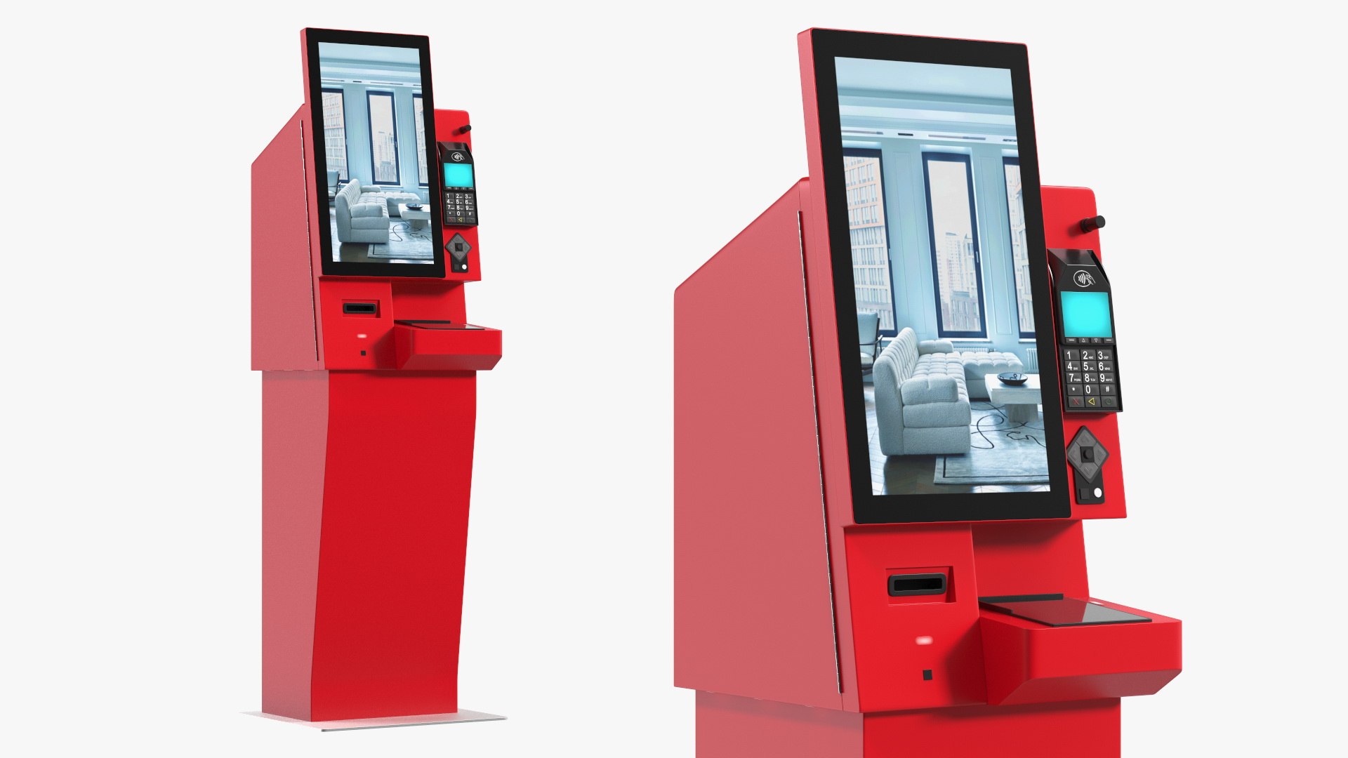 Smart Payment Hotel Kiosk Red 3D model preview