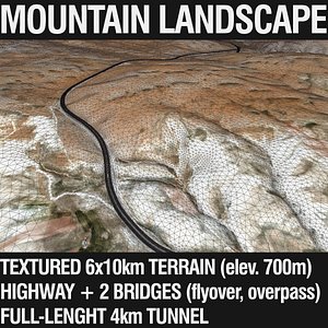 3D Mountain Terrain with Highway and Tunnel model