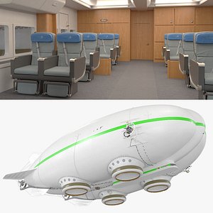 Futuristic Hybrid Transport Airship White with Interior Rigged for Cinema 4D