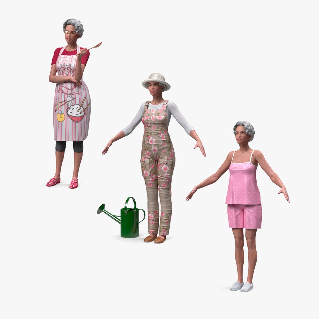 Asian Old Ladies Collection 3D model preview