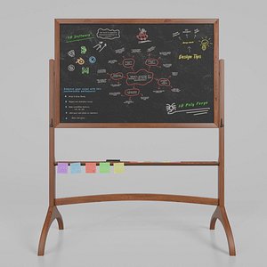 3D Customizable Double-Sided Wooden Blackboard Rectangular Writing Board model