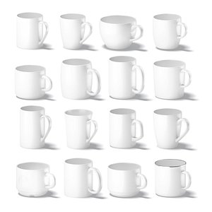 3D 18 Ceramic Mugs Shapes - white cups different forms and sizes