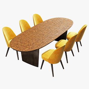 3D Roche Bobois patchwork dining table 280 identities chair model