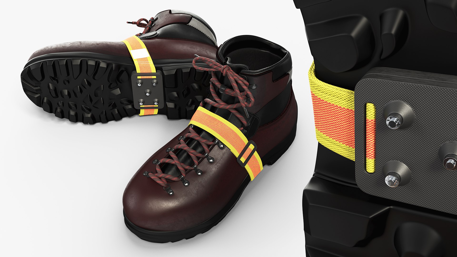 Safety Ice Cleats on Hiking Boots 3D model preview