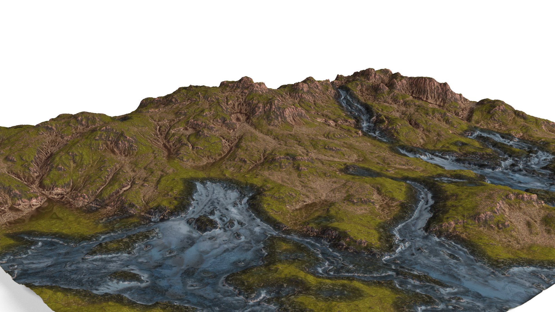 Mountain Terrain With Rivers 3D - TurboSquid 2178316