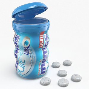 3D Mentos Pure Fresh Gum Mint 50pc Curvy Bottle model