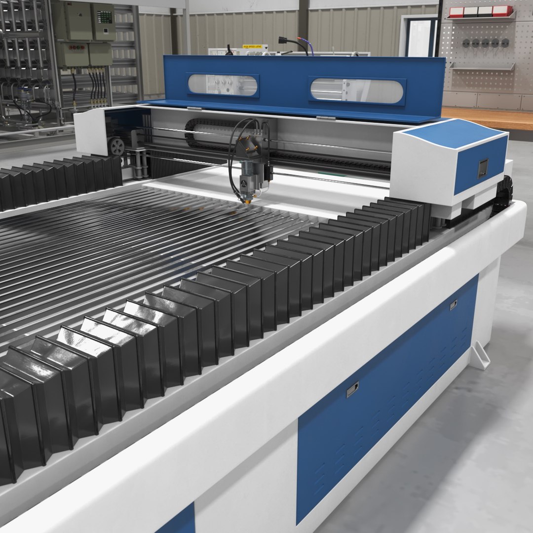 Reaying Industrial Sheet Metal Laser Cutter Rigged 3D model preview
