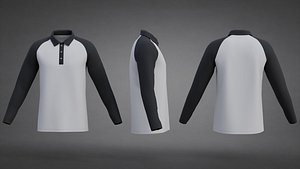 Two-Tone Raglan Polo Shirt with Collar - Male Long-Sleeve T-Shirt